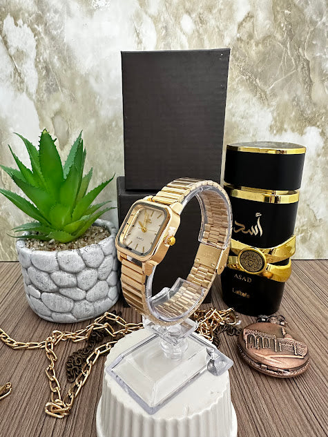 RELOJ BLU DAMA CUADRADO DORADO ESFERA BLANCA DIAMANTADO