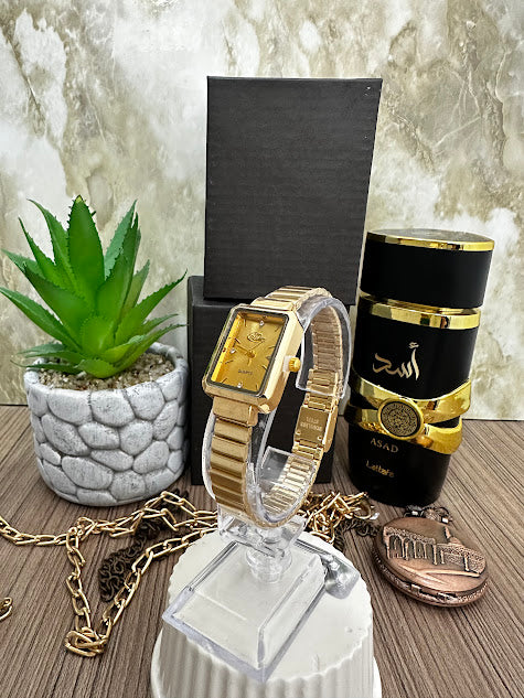 RELOJ BLU DAMA CUADRADO MANILLA DORADA ESFERA DORADA