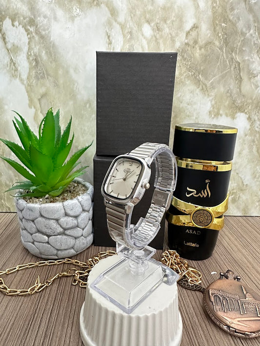 RELOJ BLU DAMA MANILLA PLATEADA CUADRADO ESFERA BLANCA