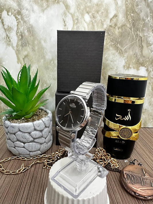 RELOJ BLU DAMA CIRCULAR MANILLA PLATEADA ESFERA NEGRA