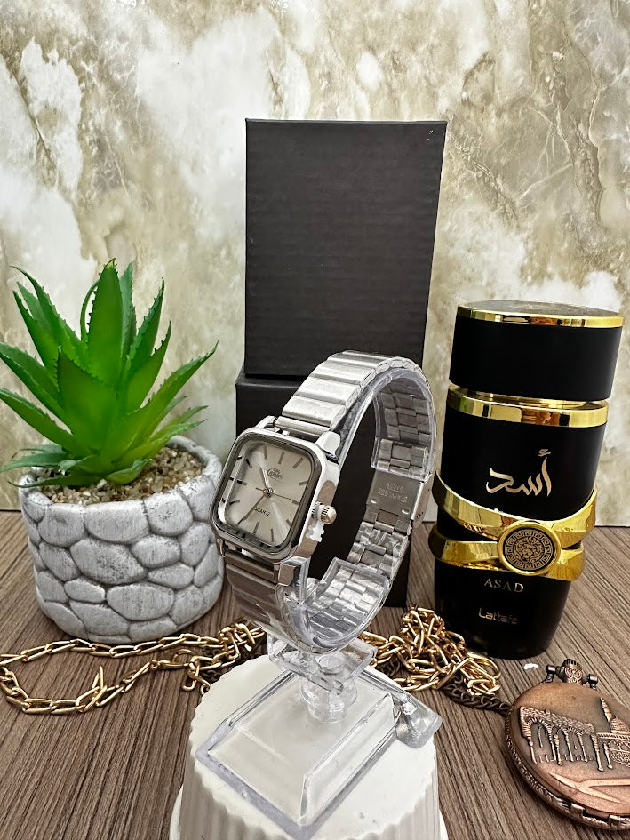 RELOJ BLU DAMA CUADRADO MANILLA PLATEADA ESFERA PLATEADA CONTRAMARCADO