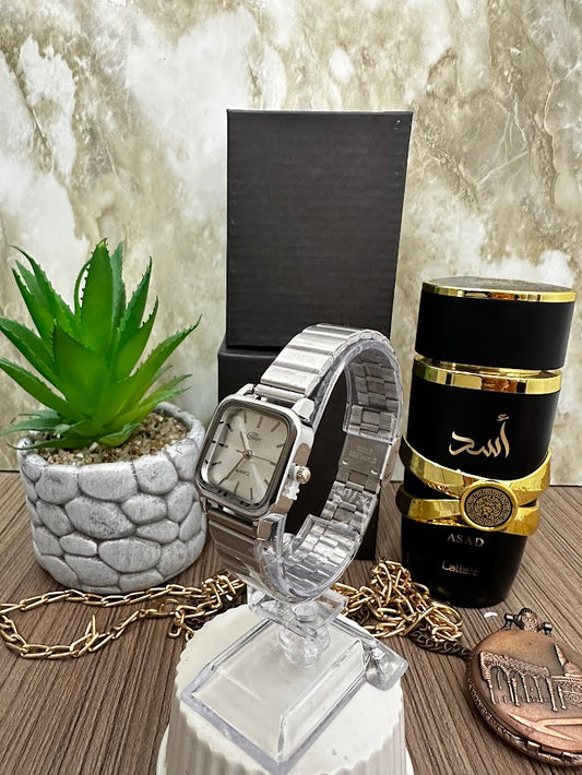 RELOJ BLU DAMA CUADRADO MANILLA PLATEADA ESFERA PLATEADA CONTRAMARCADO