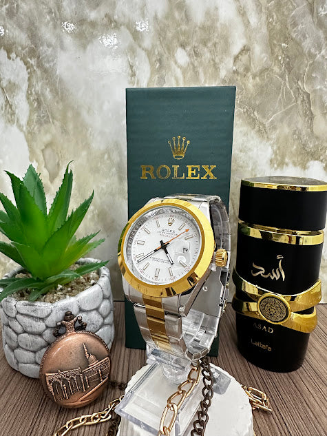 RELOJ ROLEX BICOLOR ESFERA BLANCA ARO DORADO MINUTERO NARANJA