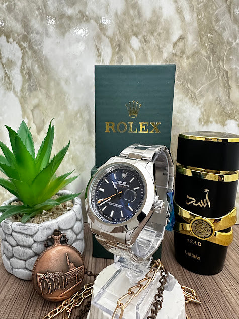 RELOJ ROLEX MANILLA PLATEADA ESFERA AZUL
