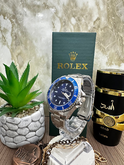 RELOJ ROLEX MANILLA PLATEADA ESFERA AZUL ESFERA AZUL INCLUYE CAJA