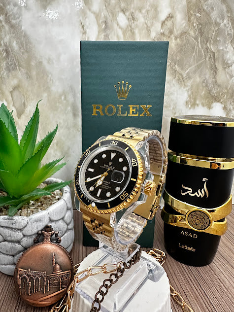 RELOJ ROLEX MANILLA DORADA ESFERA NEGRA