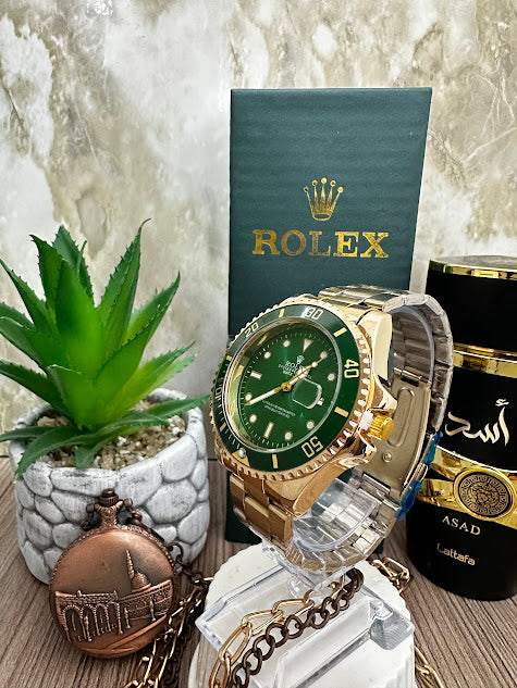 RELOJ ROLEX MANILLA DORADA ESFERA VERDE ARO VERDE