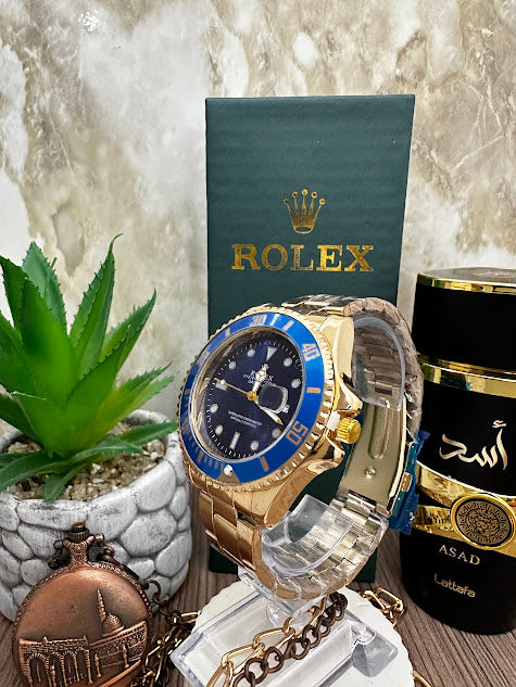 RELOJ ROLEX MANILLA DORADA ESFERA AZUL ARO AZUL