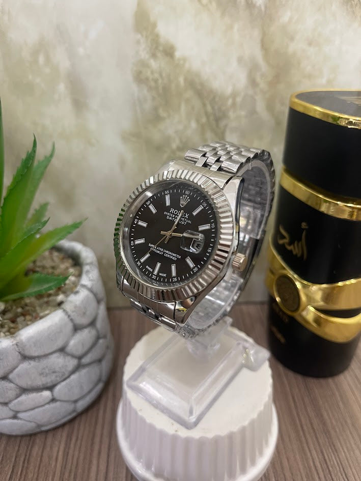 ROLEX CABALLERO PLATEADO ESFERA NEGRA