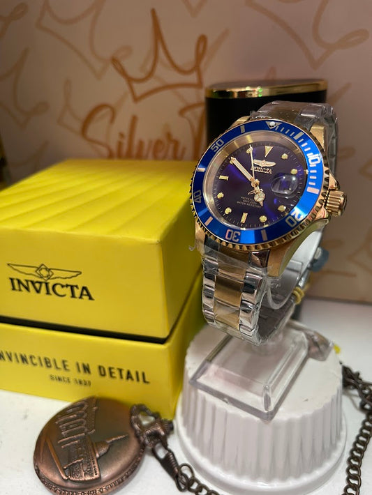INVICTA ORIGINAL MANILLA DORADA ESFERA AZUL ARO AZUL