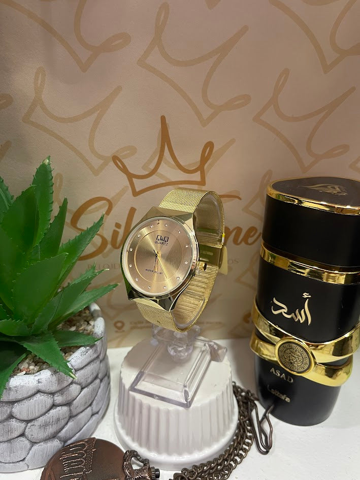 RELOJ QYQ DORADO MALLA