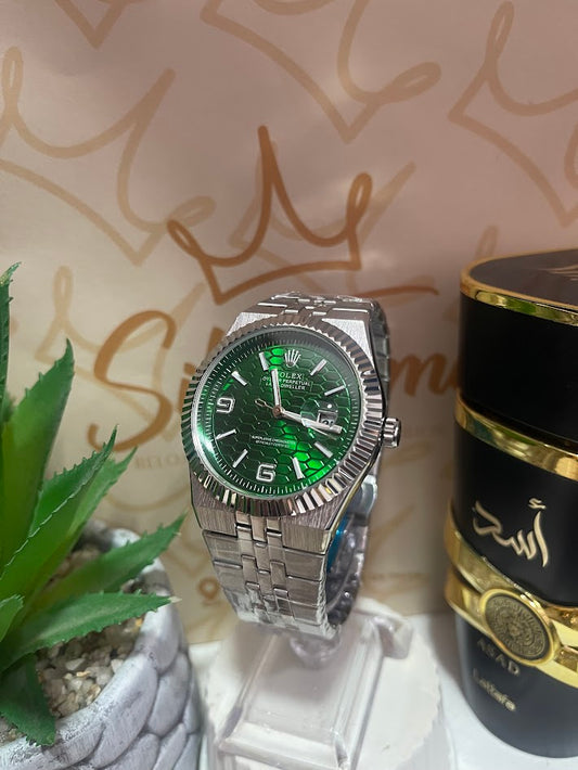 rolex cuadrado plateado esfera verde