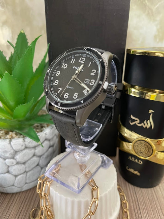 RELOJ FOSSIL NEGRO ESFERA NEGRA MANILLA CUERO