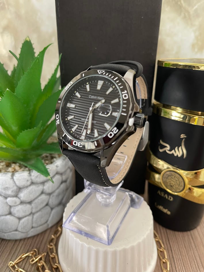 RELOJ CALVIN KLEIN NEGRO ESFERA NEGRA MANILLA CUERO NEGRA