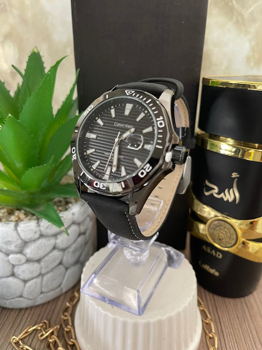 RELOJ CALVIN KLEIN NEGRO ESFERA NEGRA MANILLA CUERO NEGRA
