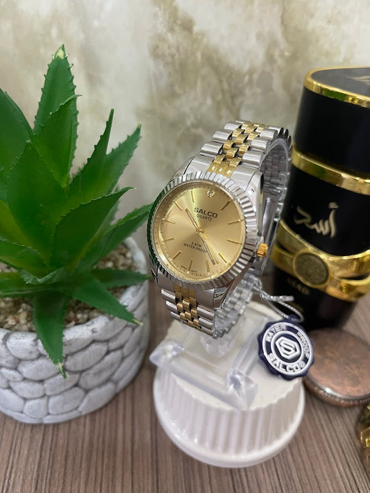 RELOJ SALCO BICOLOR ESFERA DORADA