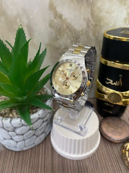 RELOJ SALCO BICOLOR ESFERA DORADO ESFERA CONTRAMARCADA