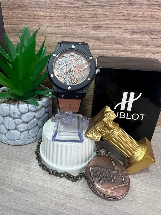 RELOJ HUBLOT NEGRO ESFERA TRIBAL MANILLA CILICONA CAFE
