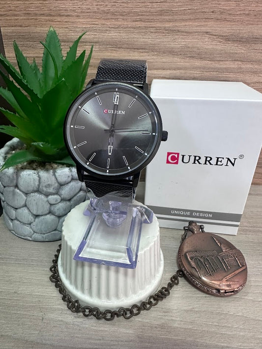 RELOJ CURREN NEGRO ESFERA NEGRA MANILLA TEJIDO CHINO