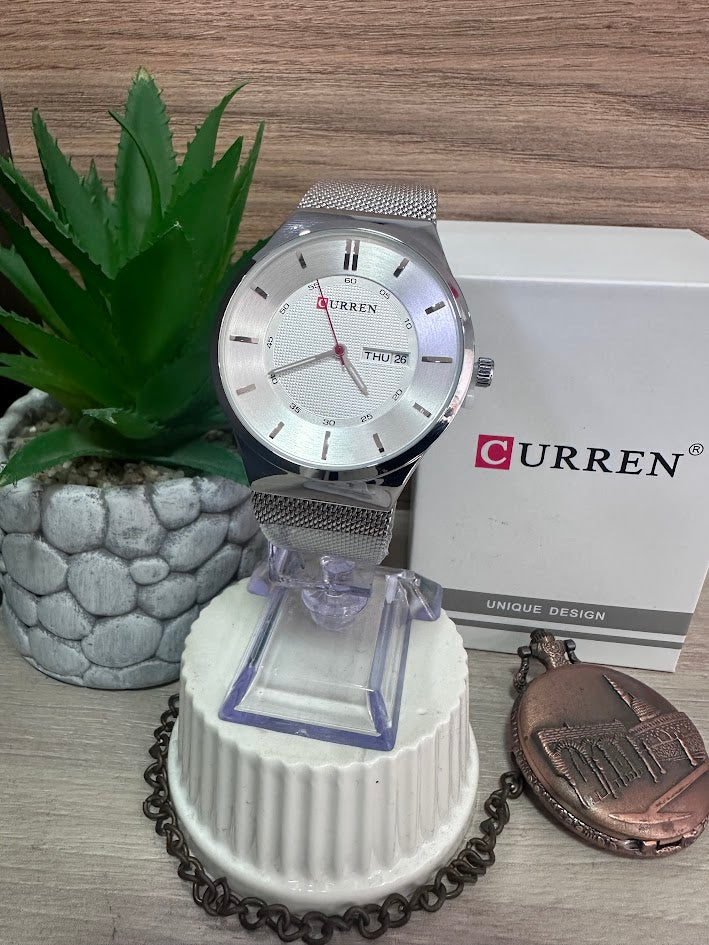 RELOJ CURREN PLAREADO ESFERA PLAREADA MANILLA TEJIDO CHINO