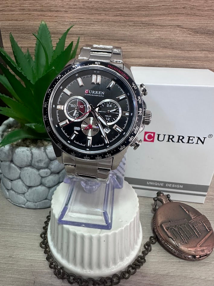 RELOJ CURREN PLATEADO ESFERA NEGRA