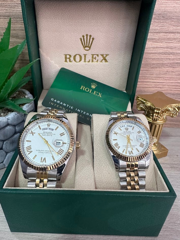 COMBO ROLEX PRE BICOLOR ESFERA BLANCA