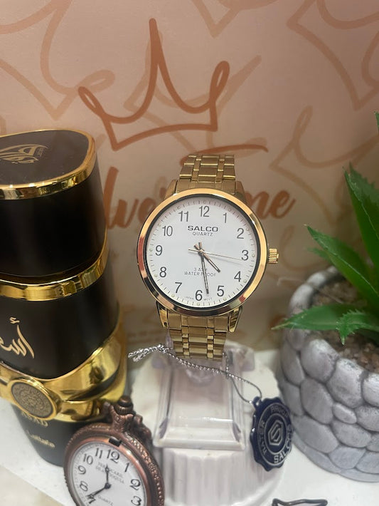 RELOJ SALCO CABALLERO DORADO ESFERA BLANCA