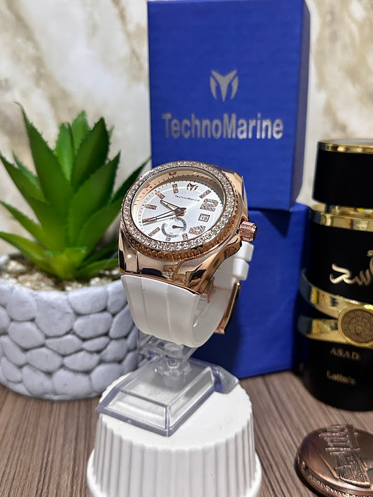 Technomarine Oro Rosa Diamantado Manilla Silicona Blanca