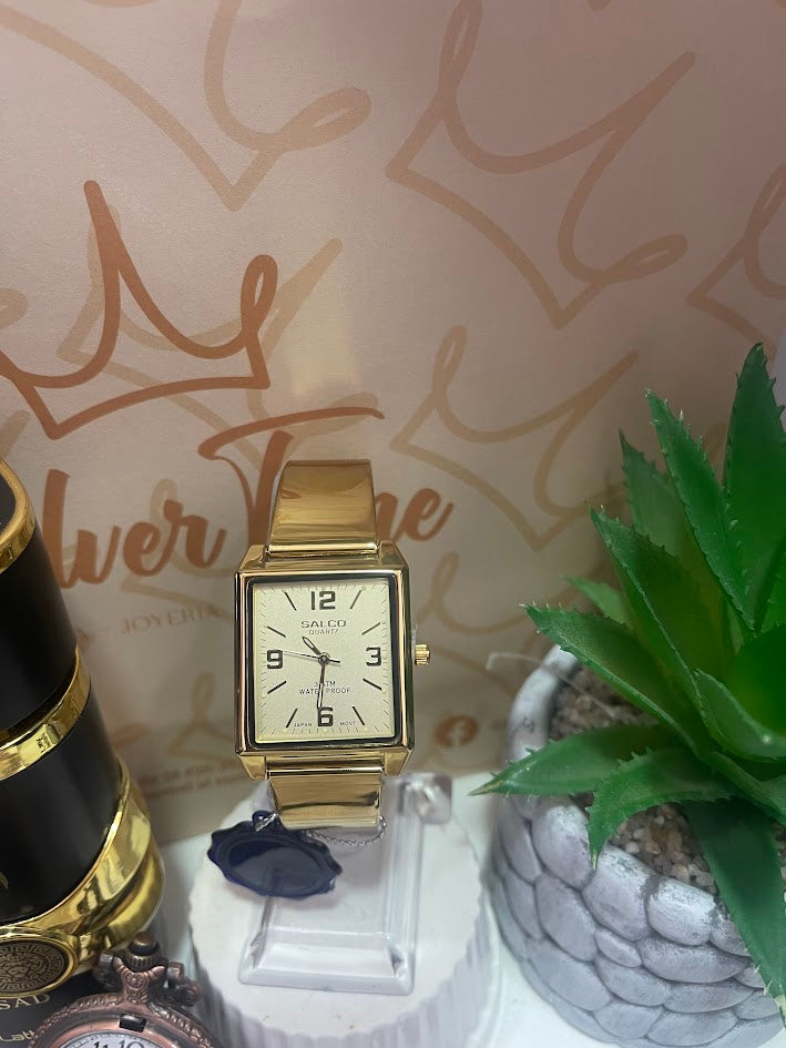 RELOJ SALCO CUADRADO DORADO