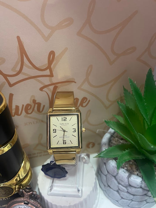 RELOJ SALCO CUADRADO DORADO