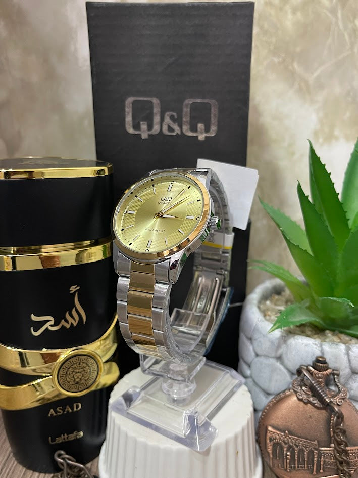 RELOJ Q&Q BICOLOR ESFERA DORADA Q