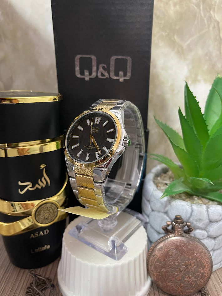 RELOJ Q&Q BICOLOR ESFERA NEGRA QQ