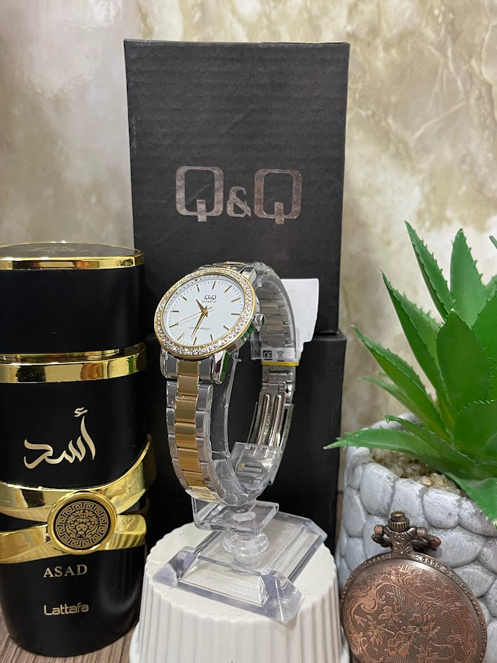 RELOJ QYQ DAMA BICOLOR ARO EN PIEDRAS