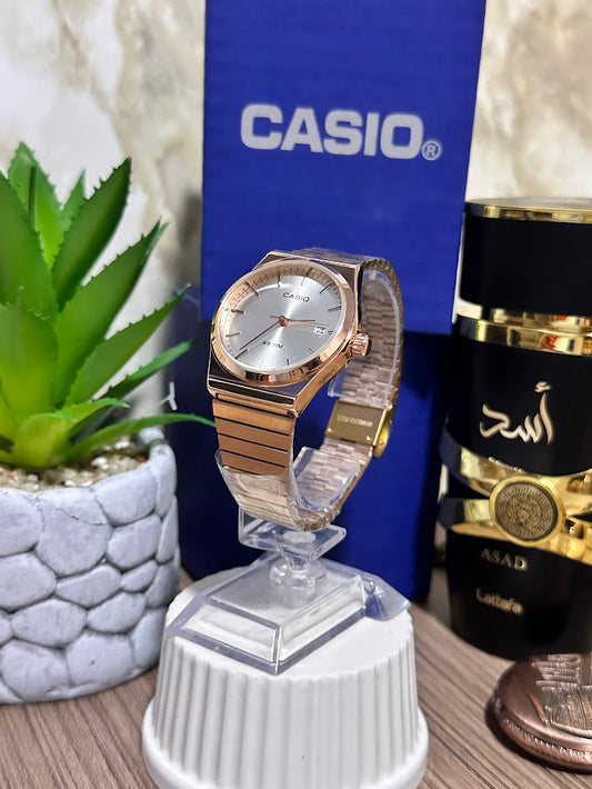 Casio Dama Oro Rosa Esfera Blanca