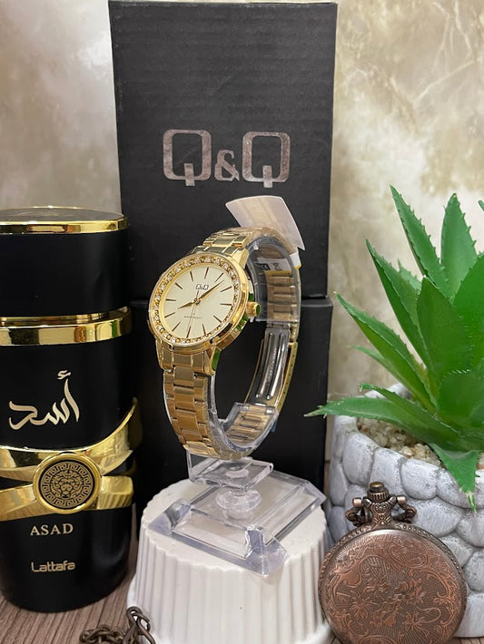 Q&Q DAMA DORADO ESFERA DORADA Y DIAMANTE QR