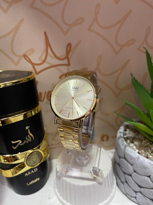 RELOJ QYQ CABALLERO DORADO EXTRA PLANO