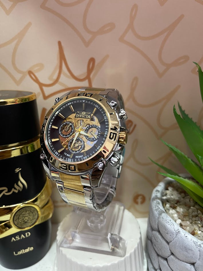 RELOJ INVICTA CABALLERO BICOLOR DETALLES DORADOS