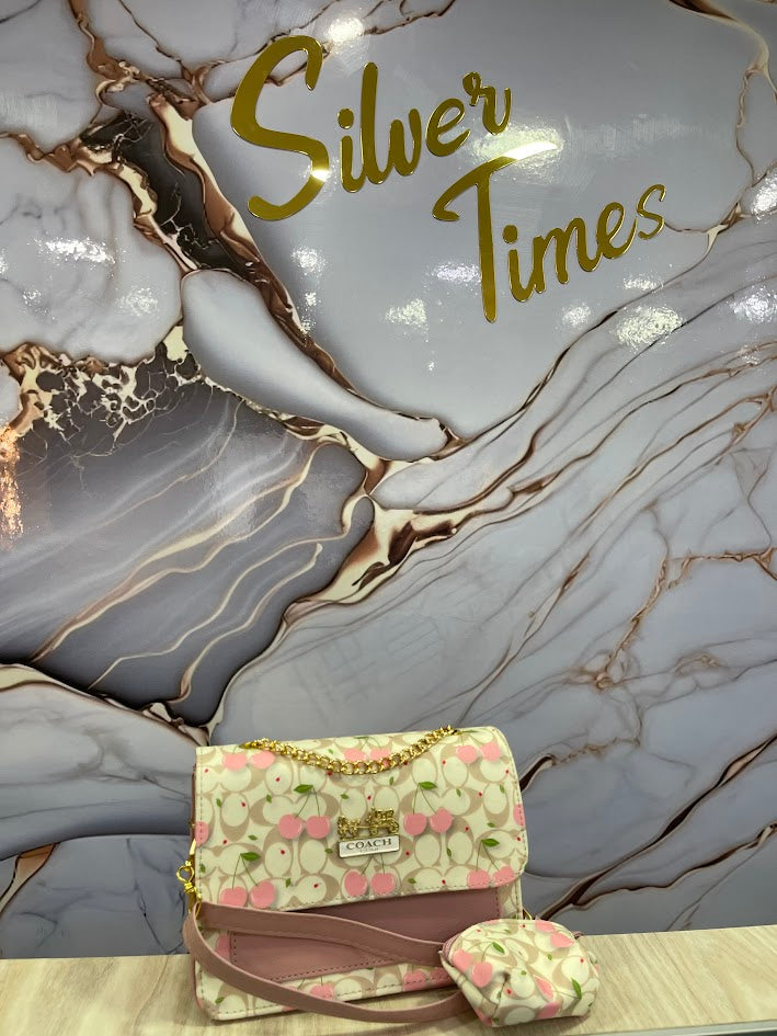 BOLSO DAMA COACH ROSADO CERESAS MAS MONEDERO