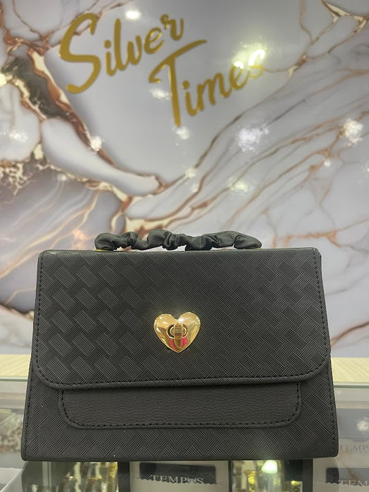 BOLSO DAMA NEGRO BAUL CORAZON DORADO