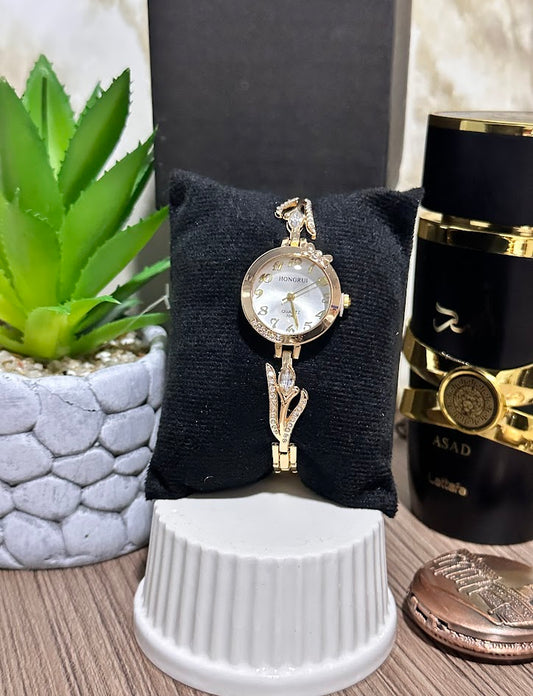 RELOJ JOYITAS DORADO DIAMANTADO ESFERA BLANCA- VARIADOS