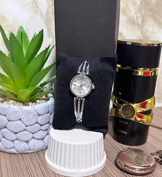 RELOJ JOYITAS PLATEADO ESFERA BLANCA MANILLA DIAMANTE - VARIADOS
