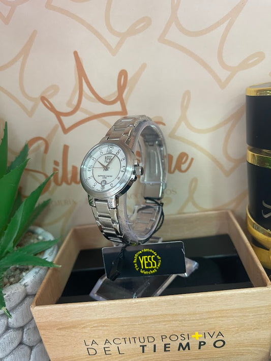 RELOJ YESS DAMA PLATEADO ESFERA PLATEADA Y25019