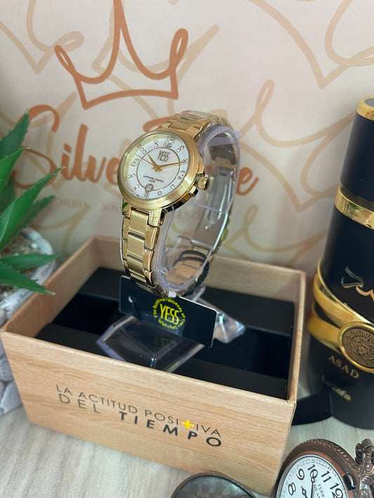 RELOJ YESS DORADO ESFERA BLANCA Y25019