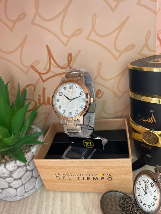 RELOJ YESS BICOLOR ESFERA BLANCA ARO ORO ROSA Y24069