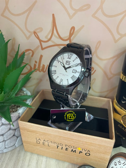 RELOJ YESS NEGRO ESFERA BLANCA Y25028
