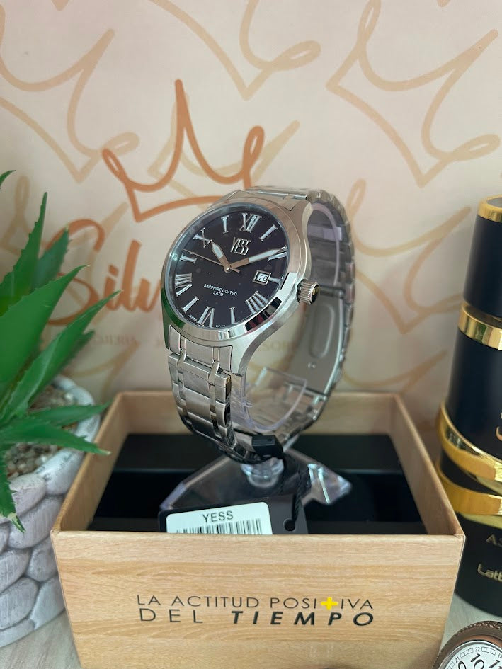 RELOJ YESS PLATEADO ESFERA AZUL Y25028
