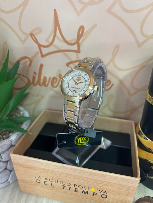 RELOJ DAMA  YESS BICOLOR ESFERA BLANCA Y25019