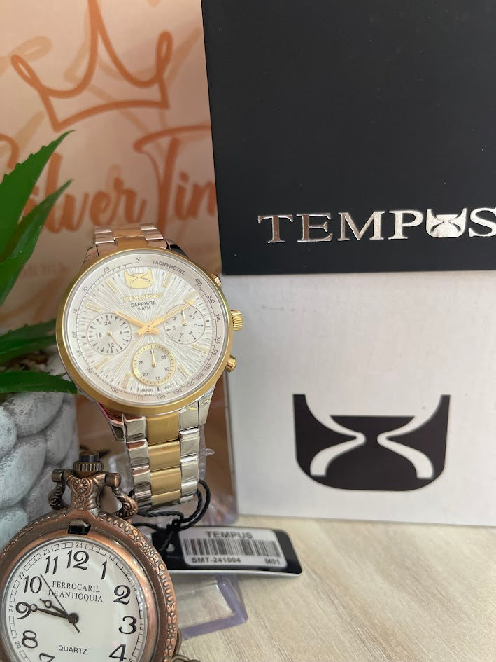 RELOJ TEMPUS DAMA BICOLOR LINDOS DETALLES DORADOS