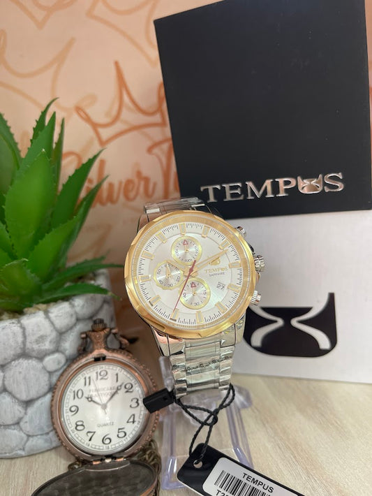 RELOJ TEMPUS CABALLEROBICOLOR LINDOS DETALLES DORADOS
