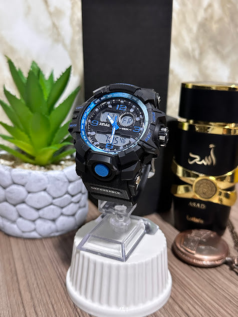 Reloj Digital Doble Hora Negro y Azul